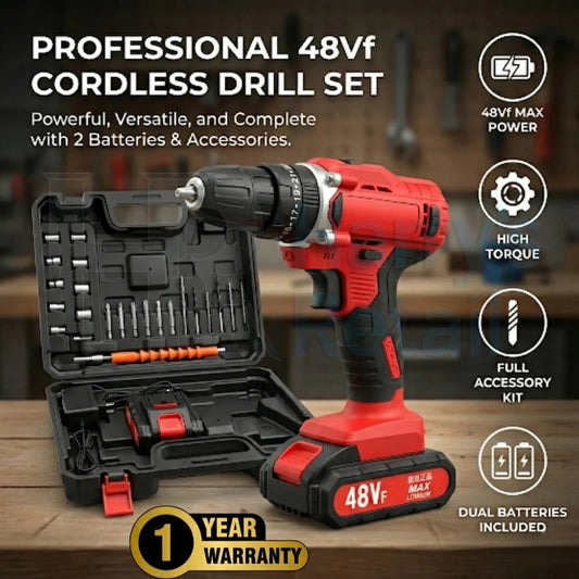 Top Rocket 48V Rechargeable Drill Kit - Heavy-Duty Cordless Power Drill for Professionals