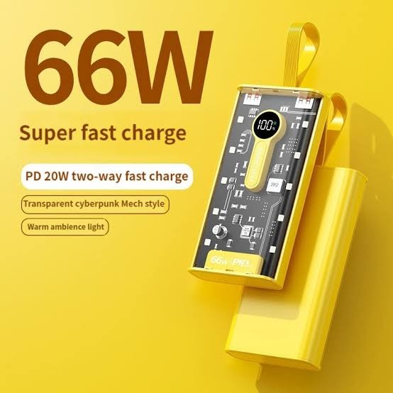 Transparent 10000mAh Power Bank 66W Fast Charging Portable Charger External Battery Pack Powerbank For iPhone Android and all Devices