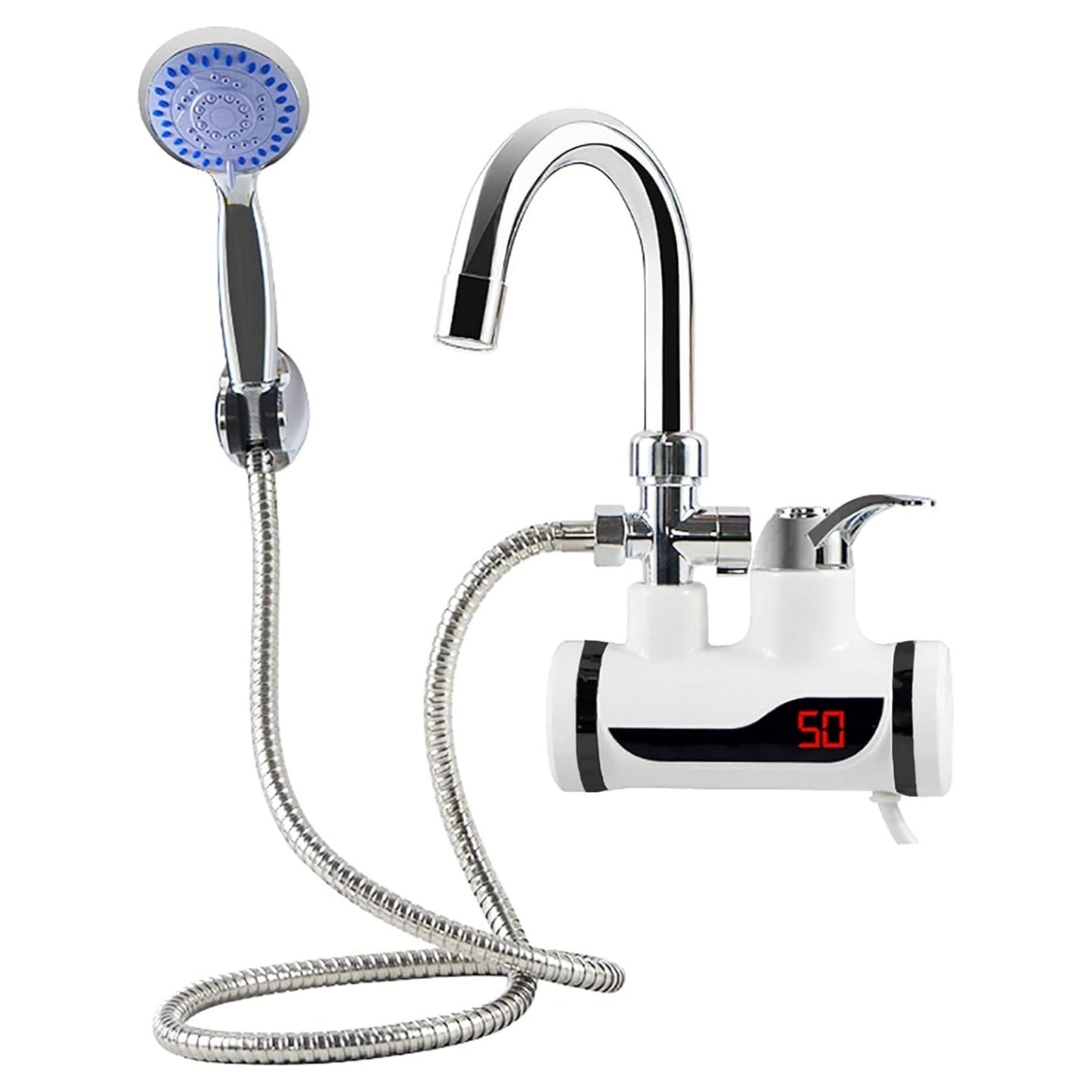 Instant 360° Electric Water Heating Tap with Shower for Bathrooms | Shock-Proof Design | Digital Temp° Display | Hot and Cold Water