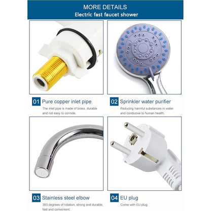 Instant 360° Electric Water Heating Tap with Shower for Bathrooms | Shock-Proof Design | Digital Temp° Display | Hot and Cold Water